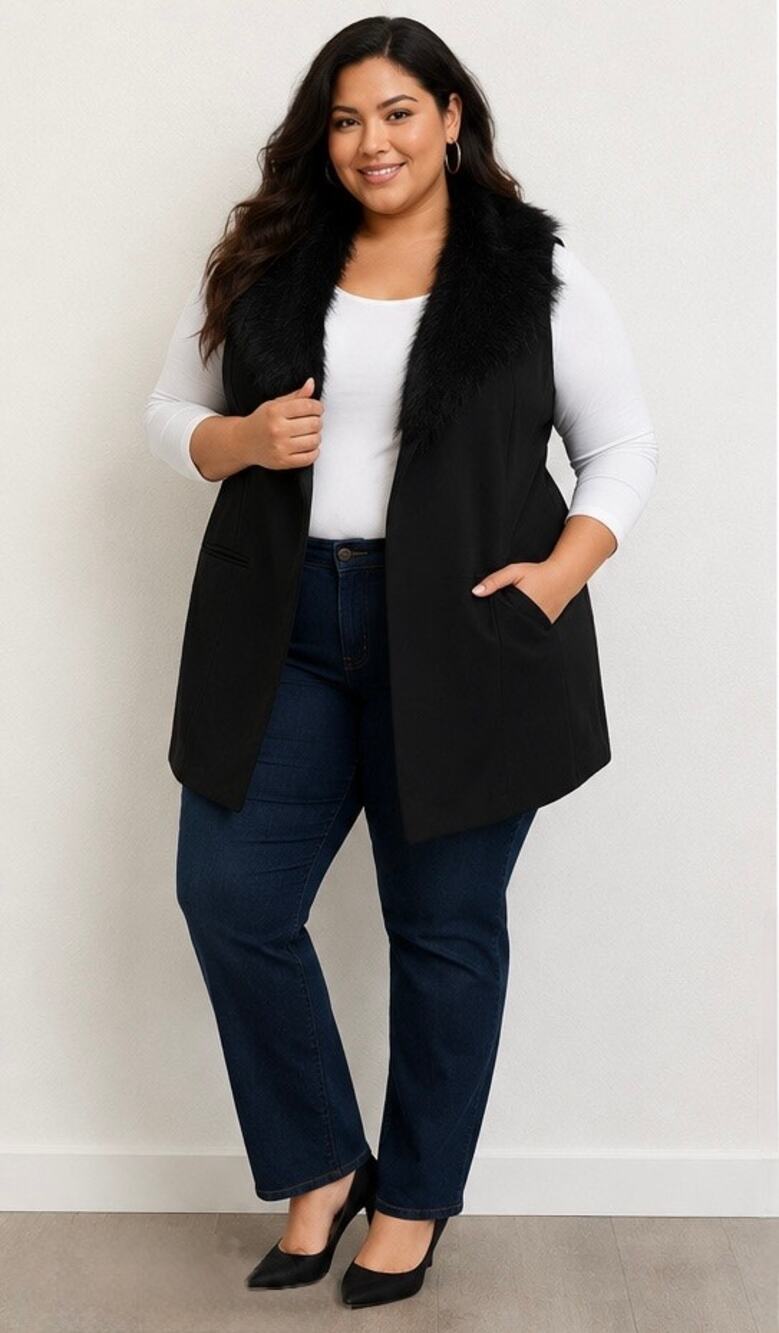 Torrid Insider Collection Faux Fur Collar Vest Black Open Front Size 3 NWOT - Picture 1 of 9